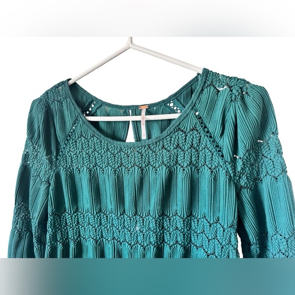 Free People Fire Island Knit Blouse Green Size S - Picture 11 of 14